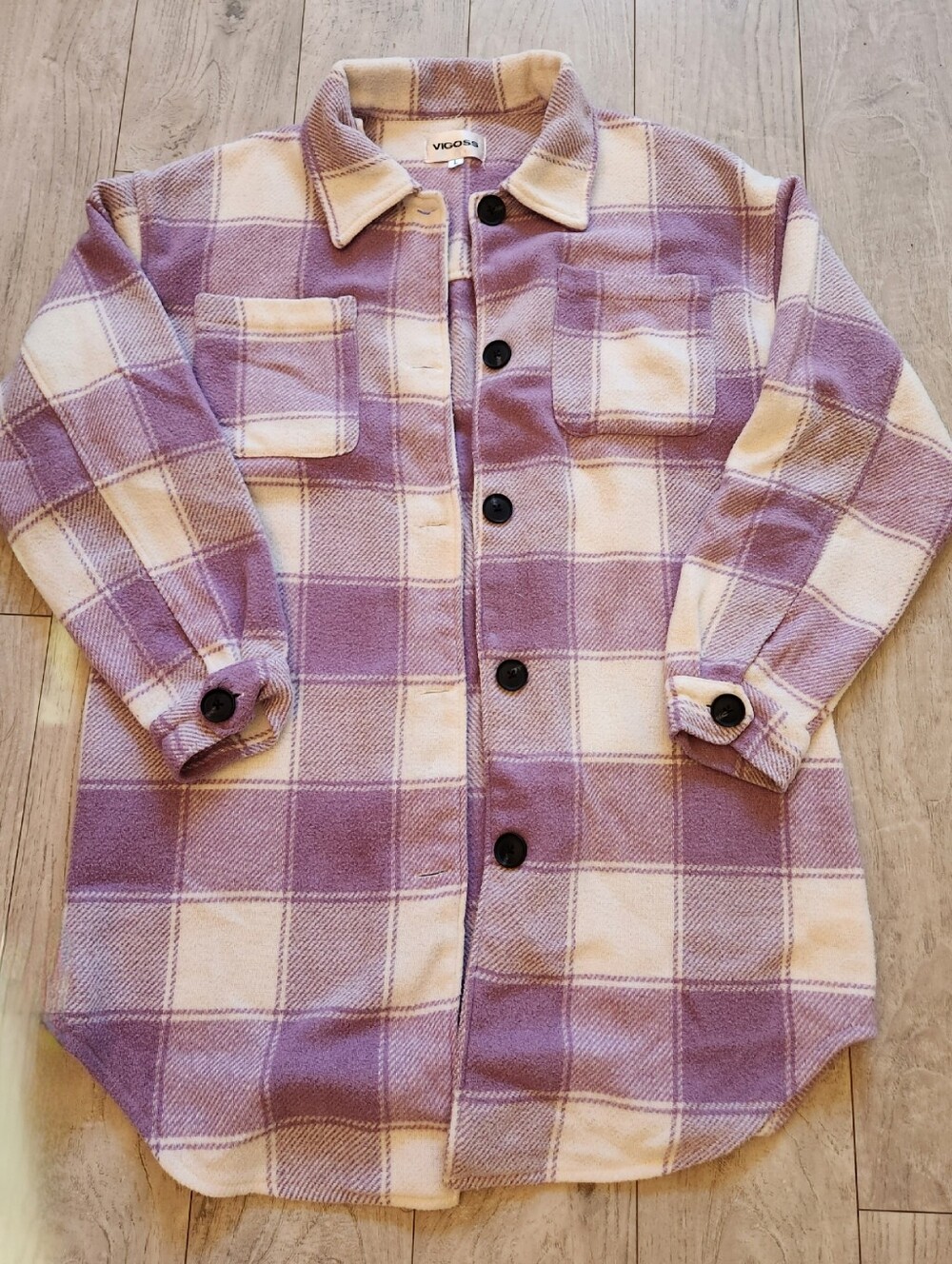 VIGOSS Purple & White Plaid Fleece Shacket - Size L
